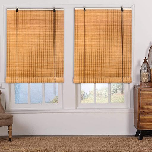 YitianBambooArtすだれ室内幅88x丈180cm2本セット竹製ロールスクリーン簾屋内遮光遮熱目隠し日除け日よけ防止巻き上げ機能付きイエローブラウン