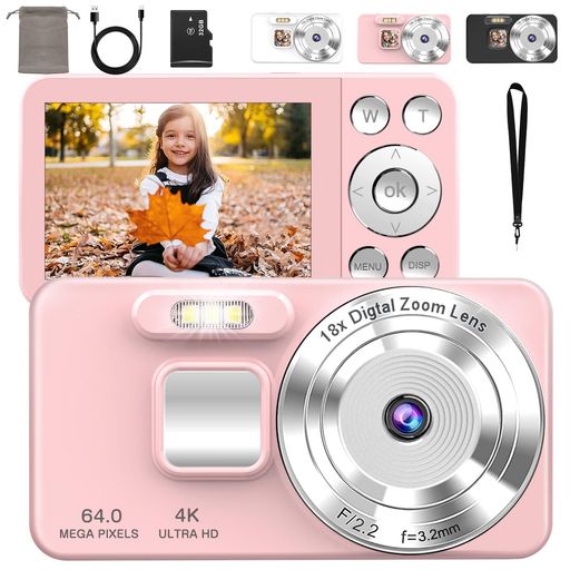 QZTデジタルカメラ4Kデジカ6400万画素OTG対応スマホ連動タイムプラス録画機能2.8インチ大画面オートフ..