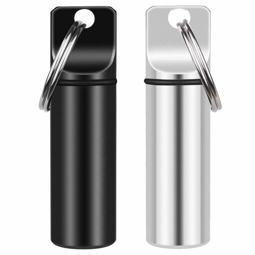 LIKENNYピルケース薬ケースアルミニウム合金製2個入り防水型高い密封性収納薬入れ携帯用おしゃれカプセルキーホルダー小分け小物入れ野外用応急処置錆びないビッグサイズ(ブラック+シ…