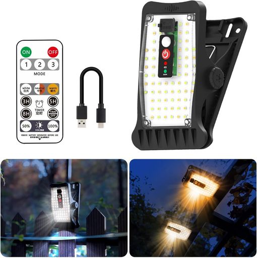 CHAMCHOIソーラーライト屋外センサーライト屋外人感防水ソーラークリップ式70LED3つ知能モード3色切替..