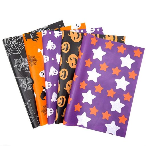 siawadekyハロウィンラッピングペーパー包装紙5種類100枚セット薄葉紙パンプキンクモの巣幽霊柄面白い..