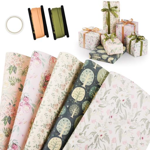 WD&CD包装紙ラッピングペーパーセット厚手大判包み紙美しい花柄ギフト包装誕生日母の日卒業式花プレゼ..
