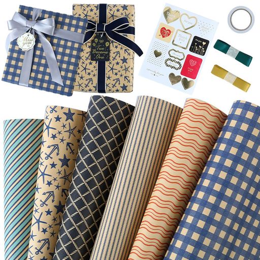 包装紙6枚入り50*70cmラッピングペーパークラフト紙ギフト包装厚手大判DIYラッピング用品花ギフトラッピングクリスマスいお祝誕生日