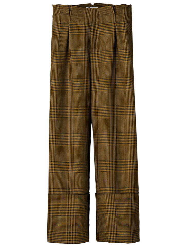 カバナ Cabana レディース LONG TUCK PANTS ウールグレンチェック インプリーツ ワイドパンツ GLEN CHECK MUSTARD PT01-E