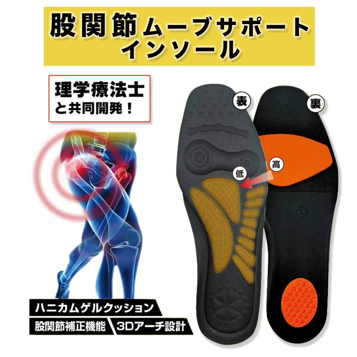 股関節痛 対策 インソール 中敷 股関節ムーブサポートインソール ケア 理学療法士 共同開発 足裏 アーチサポート 骨格 補正 ハムニカゲルクッション 股関節補正機能 3Dアーチ設計 ウォーキング 家事 階段 痛み 高反発クッション 負担 軽減 衝撃吸収 指滑り防止 歩行の安定