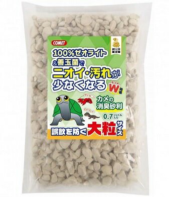 100％ゼオライト＆善玉菌でニオイ・汚れが少なくなるW効果 ザリガニやイモリにも！ 納豆菌配合。 天然国産ゼオライト(無着色)を使用していますので安全にご使用いただけます。 エサの食べ残しや排泄物から出る有害な物質を吸着して良好な飼育環境を保ちます。 多孔質なゼオライトが飼育水のろ過＆ニオイの元であるアンモニアを強力吸着し嫌なニオイを軽減します。更に、納豆菌がカメなどの腸内バランスを整え、排泄物の分解も助けます。 エサと一緒に誤飲するのを防ぐ大粒タイプ。 使用方法：よく水洗いをしてからご使用ください。 　　　　　天然ミネラルにより始め白く濁る事がございますが、 　　　　　次第に澄んできます。 　　　　　カメなどには無害です。 使用量の目安：30cm〜40cm水槽/本品約2袋〜3袋 　　　　　　　45cm〜60cm水槽/本品約3袋〜6袋 効果の目安：飼育環境等にもよりますが、使用開始から約3か月です。※※商品画像はイメージです。 メーカー都合等により、予告なくパッケージ、仕様（原材料、生産国、色、形状、サイズ等）の変更がある場合がございます。 あらかじめご了承ください。