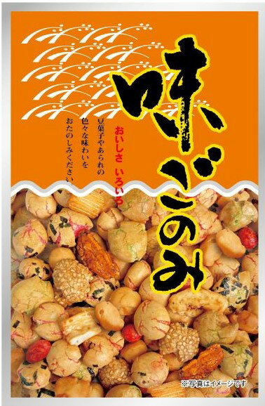 風味豊かなこだわりの味です。 色々な種類の豆やあられをミックスしました。 ご家族やご友人との憩いのひとときや、楽しい行楽のお友、楽しいお仲間とのお酒のおつまみなどにどうぞ。 本品は同工場内で、乳、卵、カシューナッツを含む製品を製造しております。 原材料・成分 落花生、もち米、小麦粉、寒梅粉、砂糖、醤油、澱粉分解物、そら豆、ワキシーコーンスターチ、えび粉、植物油脂、食塩、唐辛子、胡椒、切りイカ、のり、ゴマ、片口いわし、水飴、麦芽糖、調味料(アミノ酸等)、加工でん粉、香辛料抽出物、甘味料(アセスルファムK)、膨脹剤、香料、着色料(赤3・黄4・黄5・青1・カラメル色素・アナト一色素・パプリカ色素)、乳化剤(原材料の一部に大豆・さば・魚介類を含む) 商品概要 名称味ごのみ 内容量70g 栄養成分表示（100g当り） エネルギー427kcal たんぱく質9.1g 脂質9.6g 炭水化物76.1g 食塩相当量0.4g 賞味期限：別途商品に記載 製造者：株式会社ポッポナッツ※欠品の際は取り寄せにお時間がかかる場合がございます。 　お急ぎの場合はご注文前にお問い合わせください。 ※※商品画像はイメージです。 メーカー都合等により、予告なくパッケージ、仕様（原材料、生産国、色、形状、サイズ等）の変更がある場合がございます。 あらかじめご了承ください。