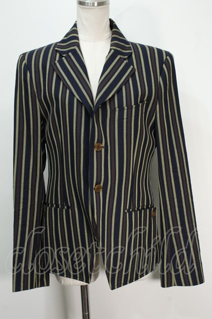 税込3980円以上購入で【送料無料】【USED】Vivienne Westwood MAN / /レジメンストライプジャケットヴィヴィアンウエストウッド ビビアン44 紺 【中古】 S-24-06-26-057-jc-AS-ZS