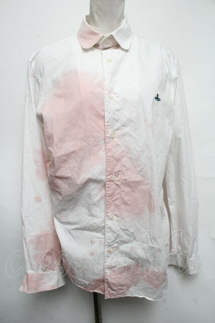 税込3980円以上購入で【送料無料】【USED】Vivienne Westwood MAN / ワインステインシャツヴィヴィアンウエストウッド ビビアン 白xピンク 【中古】 S-25-03-30-031-bl-AS-ZS
