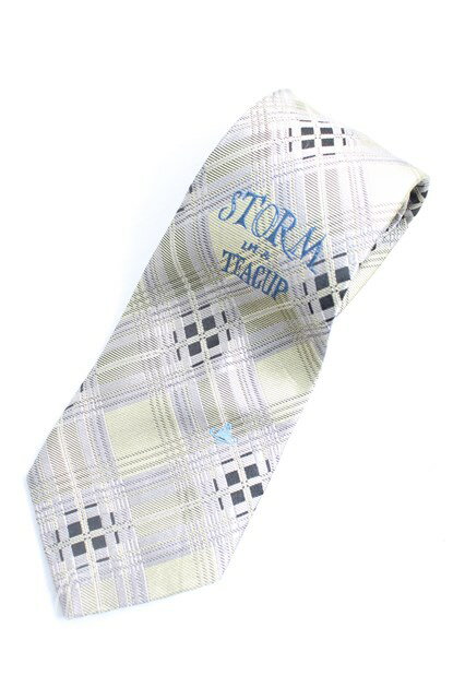 税込3980円以上購入で【送料無料】【USED】Vivienne Westwood MAN / STORM IN A TEA CUP刺繍ネクタイヴィヴィアンウエストウッド ビビアン 灰x黄緑 【中古】 H-25-03-23-062-gd-OD-ZH