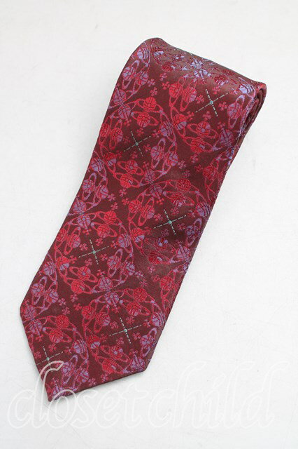 税込3980円以上購入で【送料無料】【USED】Vivienne Westwood MAN / サークルオーブptネクタイヴィヴィアンウエストウッド ビビアン 赤xサックス 【中古】 H-25-04-13-072-gd-OD-ZH