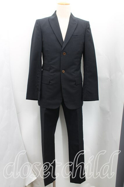 税込3980円以上購入で【送料無料】【USED】Vivienne Westwood MAN / ストライプシングルセットアップヴィヴィアンウエストウッド ビビアン44(メンズS相当) 黒 【中古】 H-25-07-20-028-su-IN-ZH