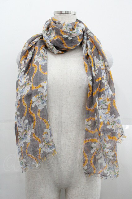 税込3980円以上購入で【送料無料】【USED】Vivienne Westwood / フラワースクイグル柄ストールヴィヴィアンウエストウッド ビビアン グレーX白Xオレンジ 【中古】 I-25-09-17-033-gd-HD-ZI(4)
