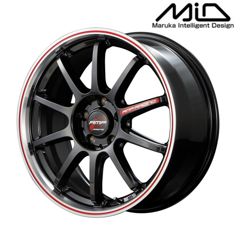 MID マルカサービス アルミホイール1本 RMP Racing R10 18インチ リム幅7.5J inset 50 5H PCD114.3 クリスタルブラック/リムポリッシュ＋レッド