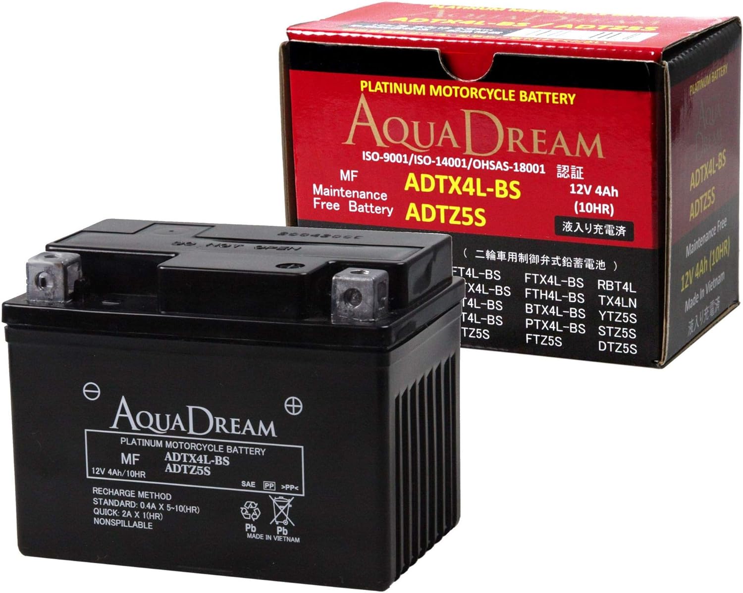 AQUA DREAM ɥ꡼ ADTX4L-BS / ADTZ5S إХåƥ꡼ ֥ ƥʥ󥹥ե꡼ PLATINUM MOTORCYCLE BATTERY źѤ