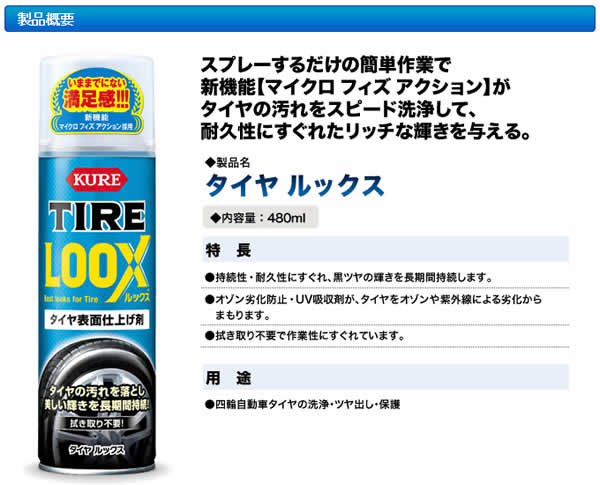 KURE 1179 �⹩�� �������å��� 1�� TIRE LOOX ������ɽ�̻ž夲�� ������480ml