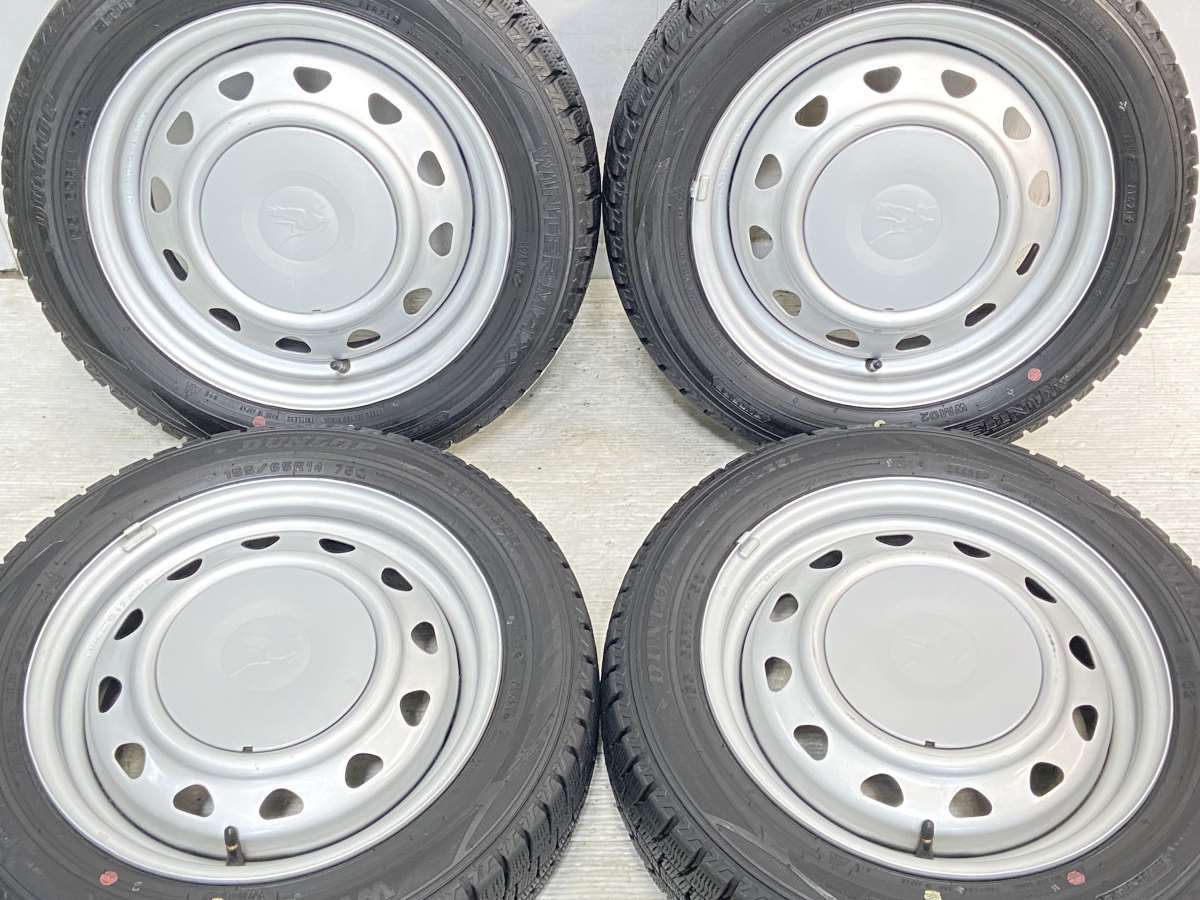 155/65R14 ダンロップ ウィンターマックス WM02 　 キャロウィンMN 14x4.5 100/114.3-4穴 中古タイヤ スタッドレスタイヤ ホイールセット 4本セット