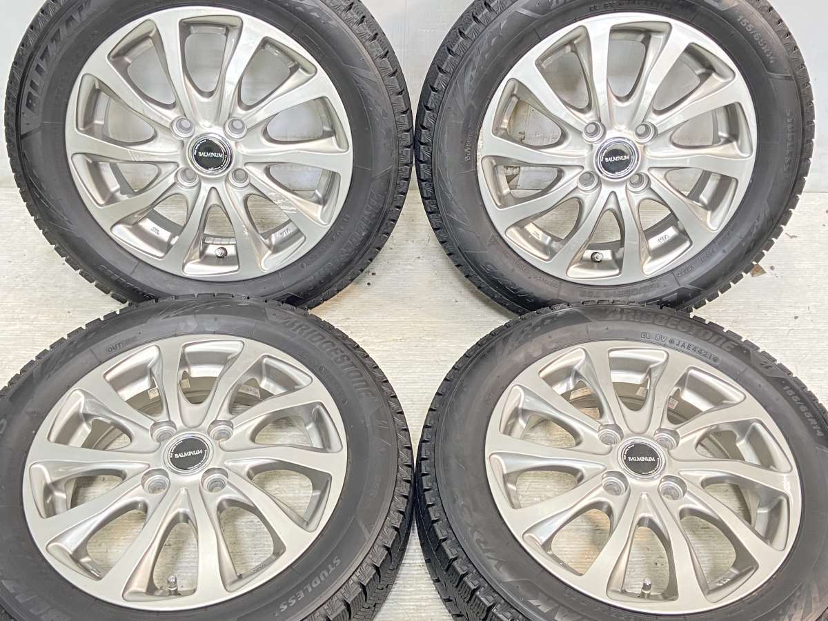 155/65R14 ブリヂストン ブリザック VRX3 ブリヂストン BALMINUM 14x4.5 45 100-4穴 中古タイヤ スタッドレスタイヤ ホイールセット 4本セット