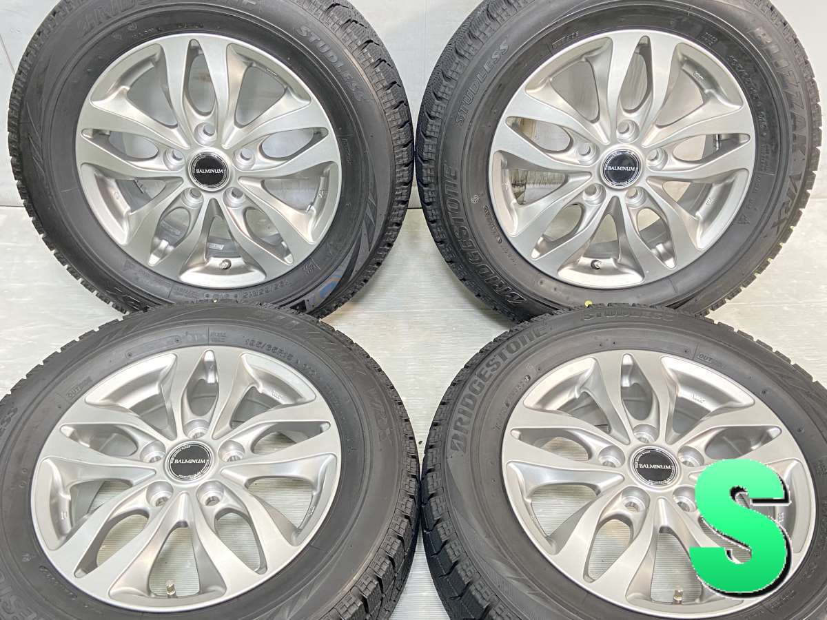 195/65R15 ブリヂストン ブリザック VRX 　 BALMINUM 15x6.0 50 114.3-5穴 中古タイヤ スタッドレスタイヤ ホイールセット 4本セット