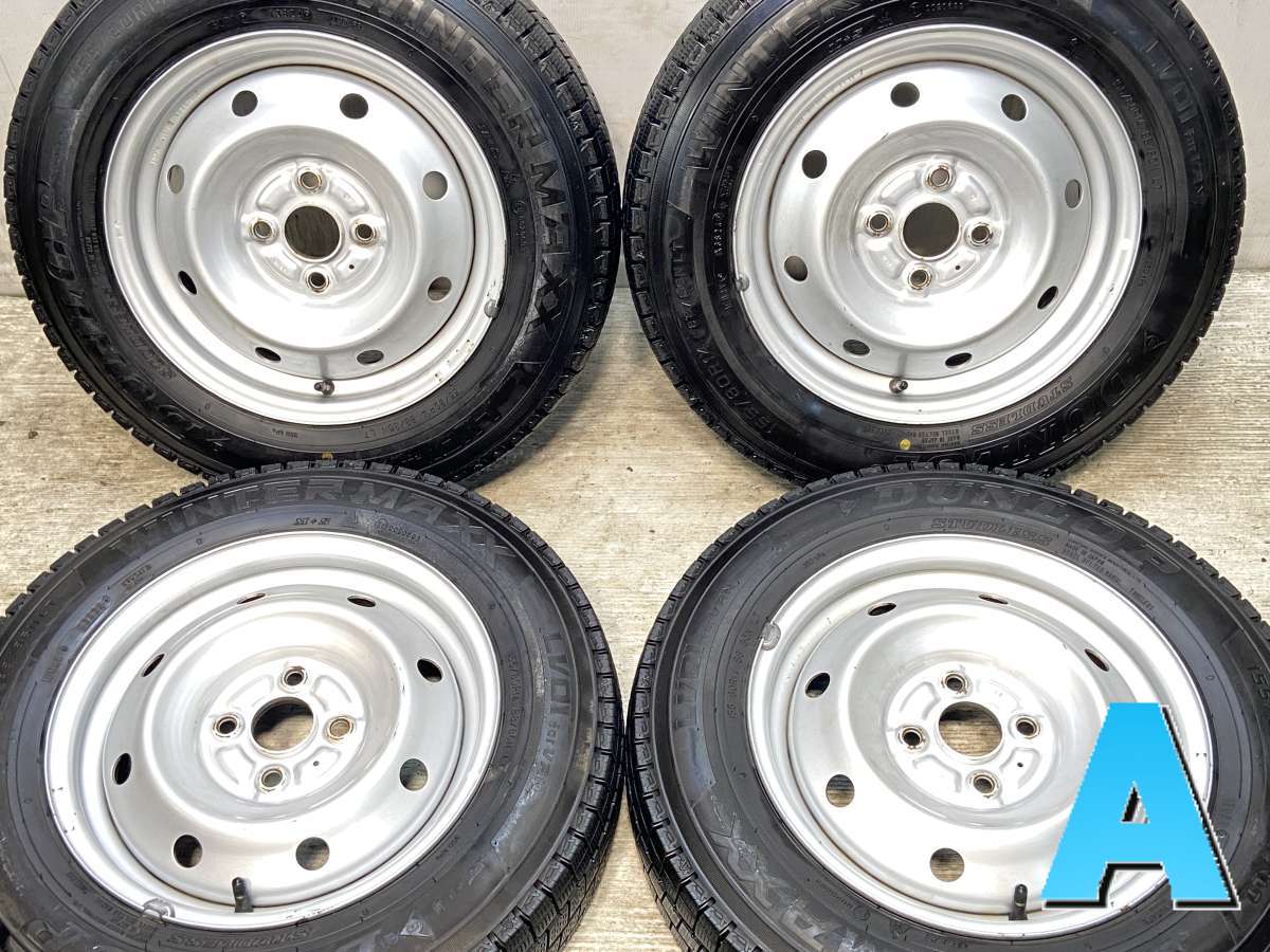 155/80R14 88/86LT ダンロップ ウィンターマックス LV01 VAN 　 A6VB 14x5.0 100-4穴 中古タイヤ スタッドレスタイヤ ホイールセット 4本セット