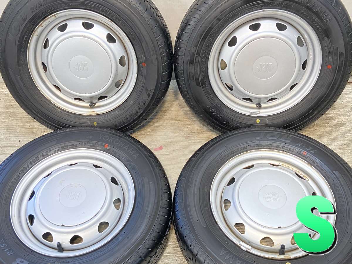 145/80R12 80/78LT ヨコハマ ジョブ RY52 　 JECT WD 12x4.0 100/110/114.3-4穴 中古タイヤ サマータイヤ ホイールセット 4本セット