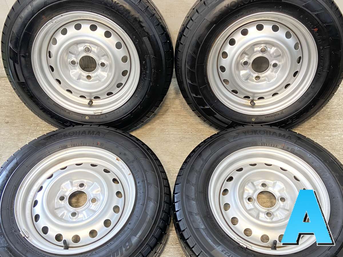 165/80R13 90/88LT ヨコハマ ブルーアースバンRY55 日産純正 13x5.0 100-4穴 中古タイヤ サマータイヤ ホイールセット 4本セット