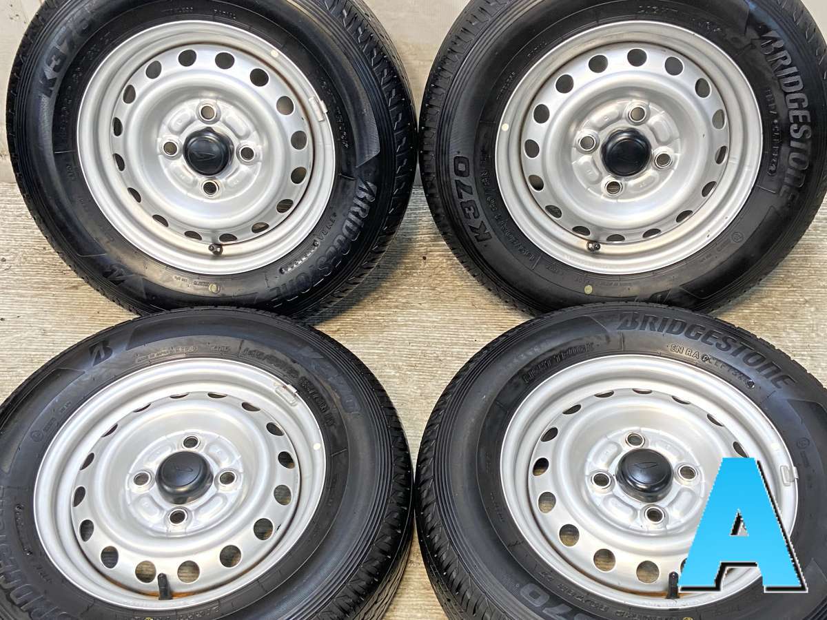 145/80R12 80/78LT ブリヂストン K370 ダイハツ純正 12x4.0 100-4穴 中古タイヤ サマータイヤ ホイールセット 4本セット