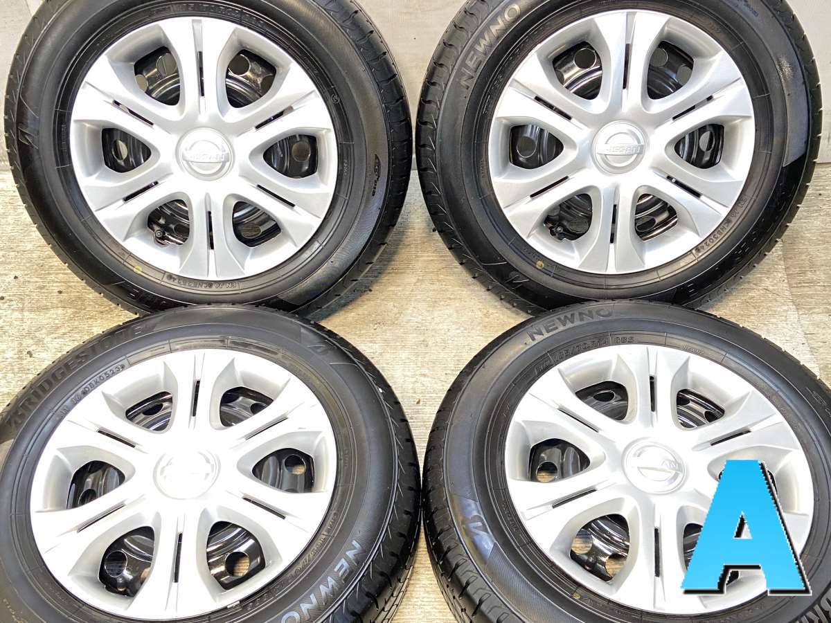 185/70R14 ブリヂストン NEWNO 日産純正 14x5.5 100-4穴 中古タイヤ サマータイヤ ホイールセット 4本セット