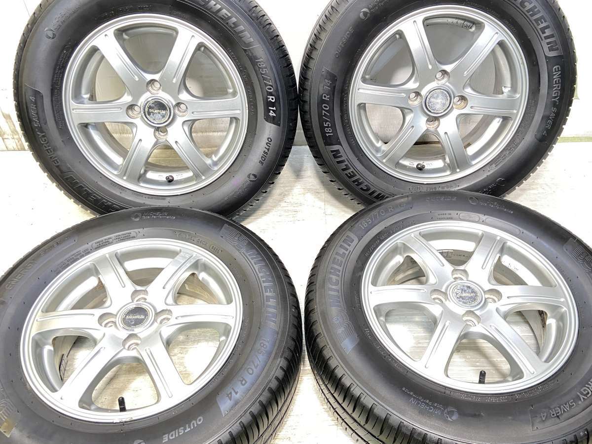 185/70R14 ミシュラン エナジーセイバー4 　 BALMINUM 14x5.5 45 100-4穴 中古タイヤ サマータイヤ ホイールセット 4本セット