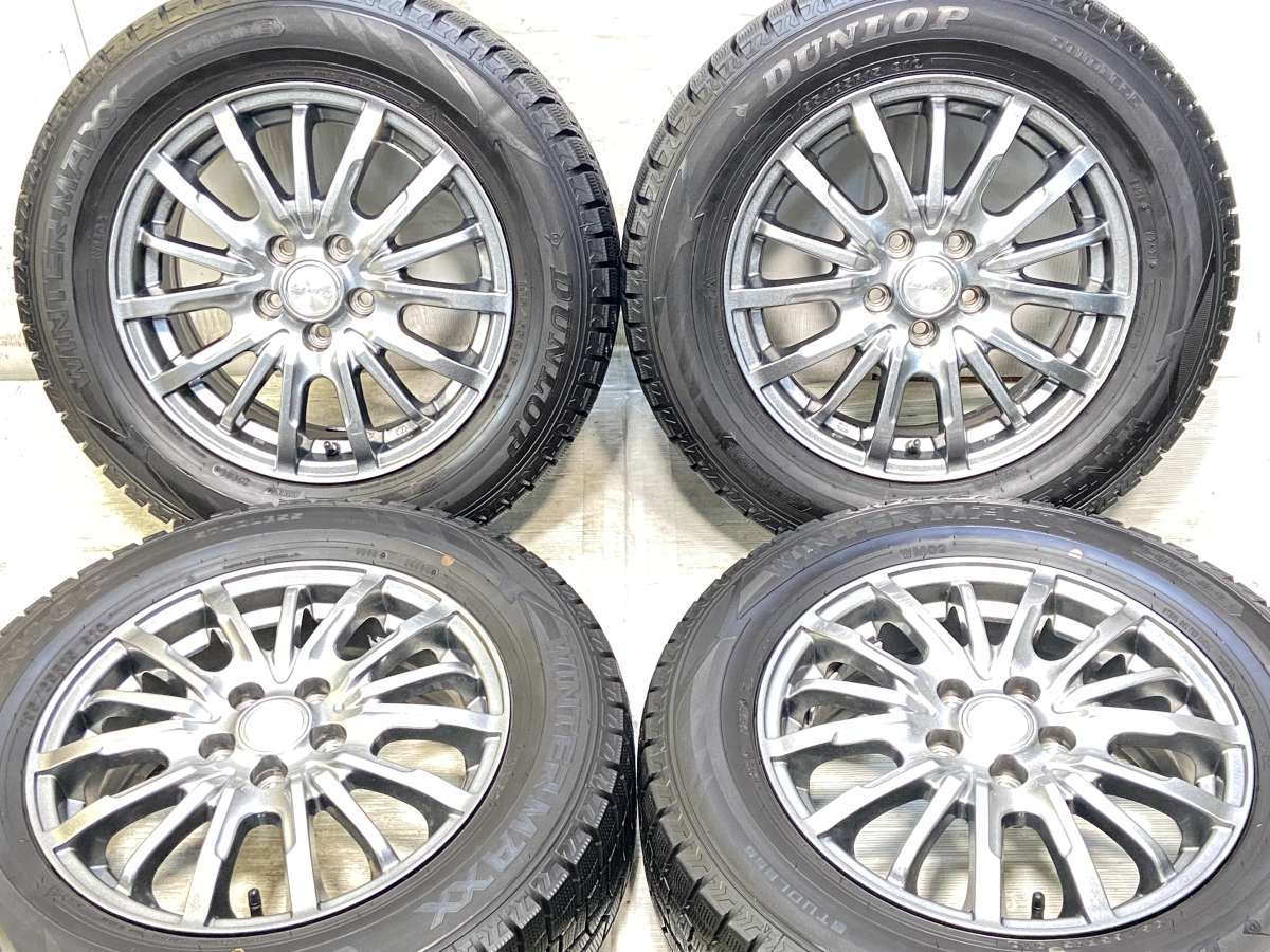 195/65R15 ダンロップ ウィンターマックス WM02 　 LEBEN 15x6.0 45 100-5穴 中古タイヤ スタッドレスタイヤ ホイールセット 4本セット