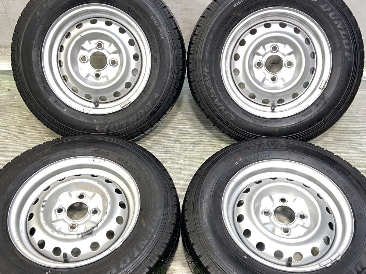 165R13 6PR ダンロップ エナセーブ VAN01 日産純正 13x5.0 100-4穴 中古タイヤ サマータイヤ ホイールセット 4本セット