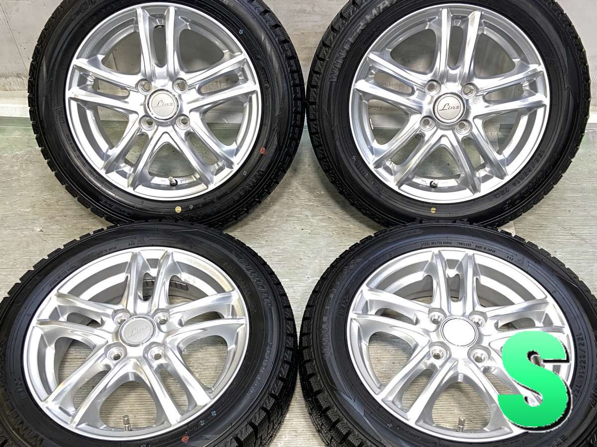 155/65R14 ダンロップ ウィンターマックス WM02 　 Linz 14x4.5 45 100-4穴 中古タイヤ スタッドレスタイヤ ホイールセット 4本セット