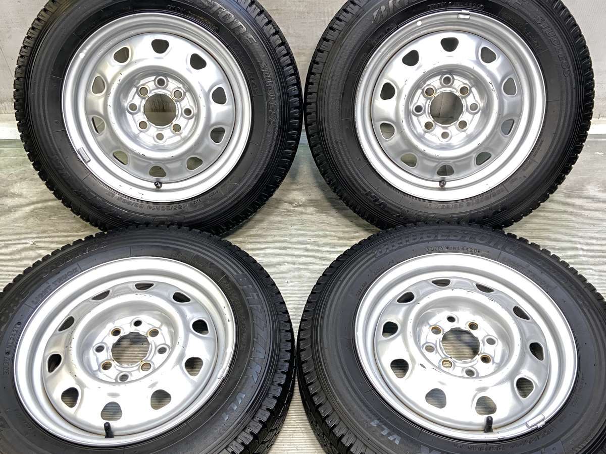 155/80R14 88/86LT ブリヂストン ブリザック VL1 TOPY V6A 14x5.0 38.5 100/114.3-4穴 中古タイヤ スタッドレスタイヤ ホイールセット 4本セット