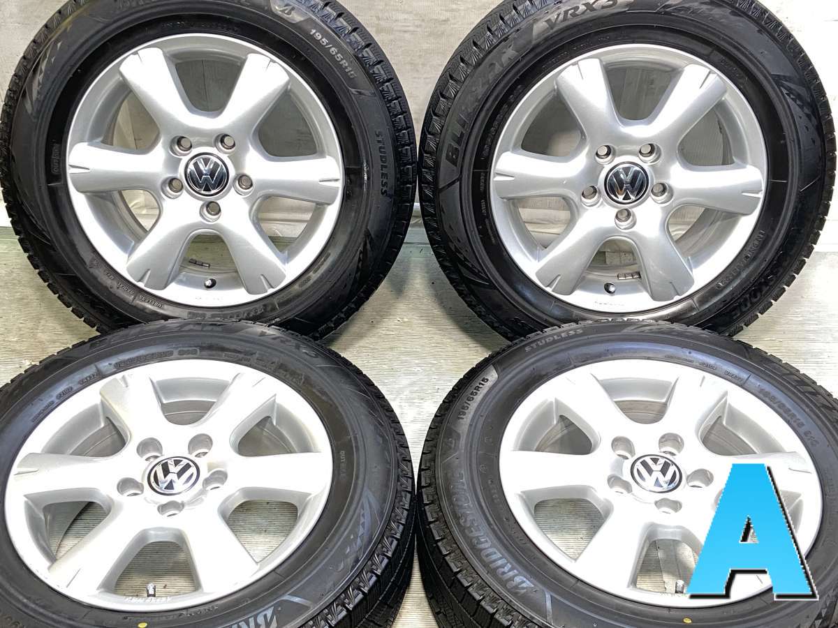 195/65R15 ブリヂストン ブリザック VRX3 フォルクスワーゲン純正 15x6.5 50 112-5穴 中古タイヤ スタッドレスタイヤ ホイールセット 4本セット