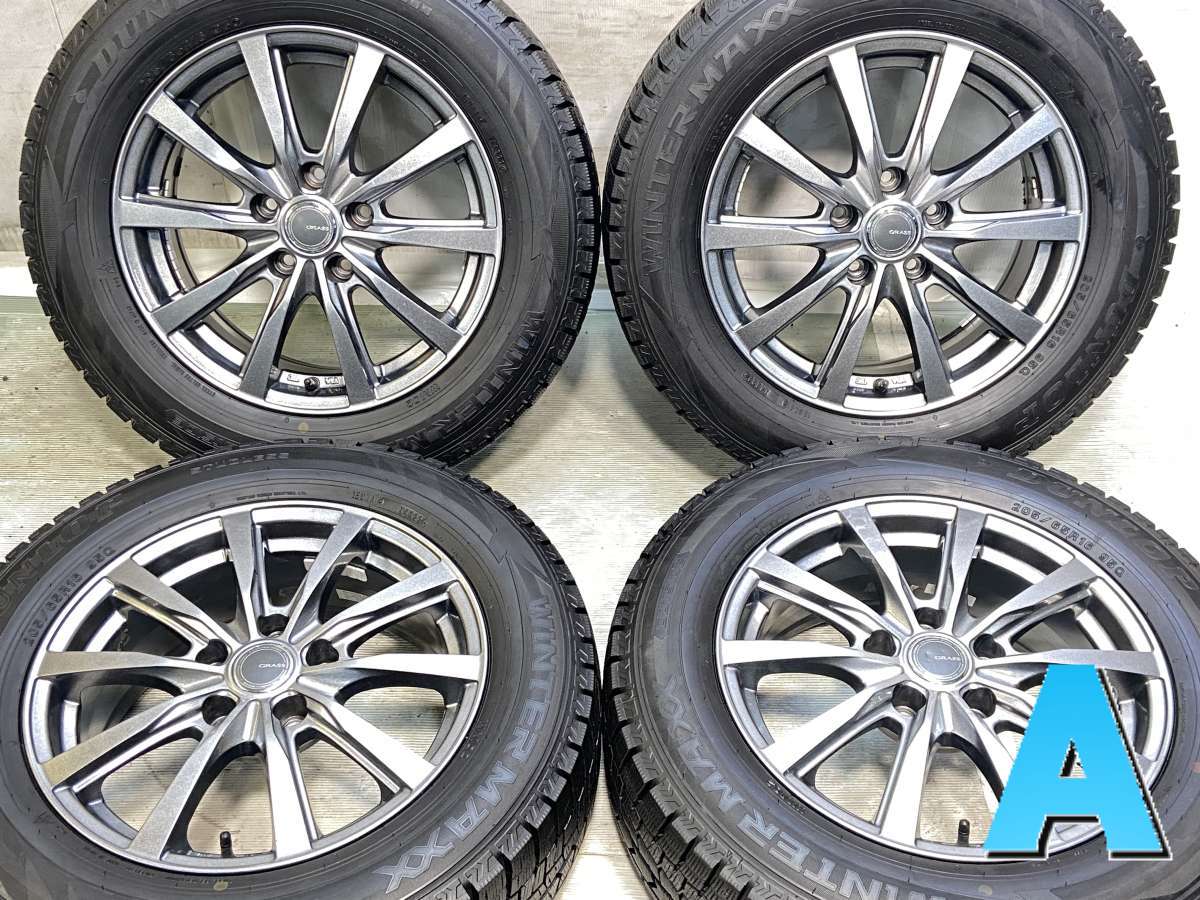 Rakuten - 205/65R16 ダンロップ ウィンターマックス WM02 　 GRASS 16x6.5 38 114.3-5穴 中古タイヤ スタッドレスタイヤ ホイールセット 4本セット