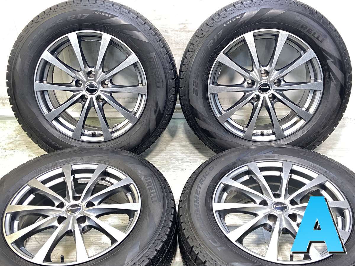 225/65R17 ピレリ アイスアシンメトリコ PLUS 　 エクシーダー 17x7.0 38 114.3-5穴 中古タイヤ スタッドレスタイヤ ホイールセット 4本セット