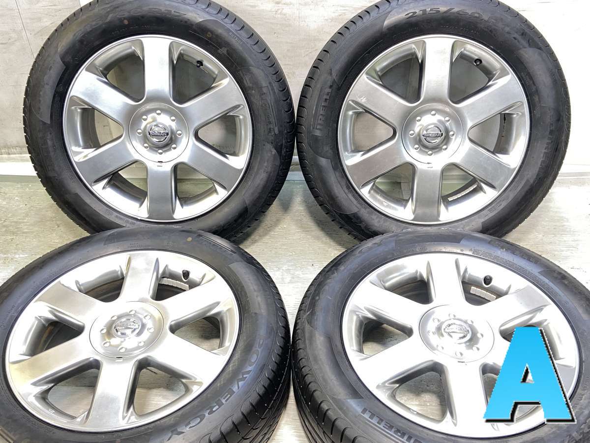 215/60R17 ピレリ パワジーTM 日産純正 17x6.5 45 114.3-5穴 中古タイヤ サマータイヤ ホイールセット 4本セット