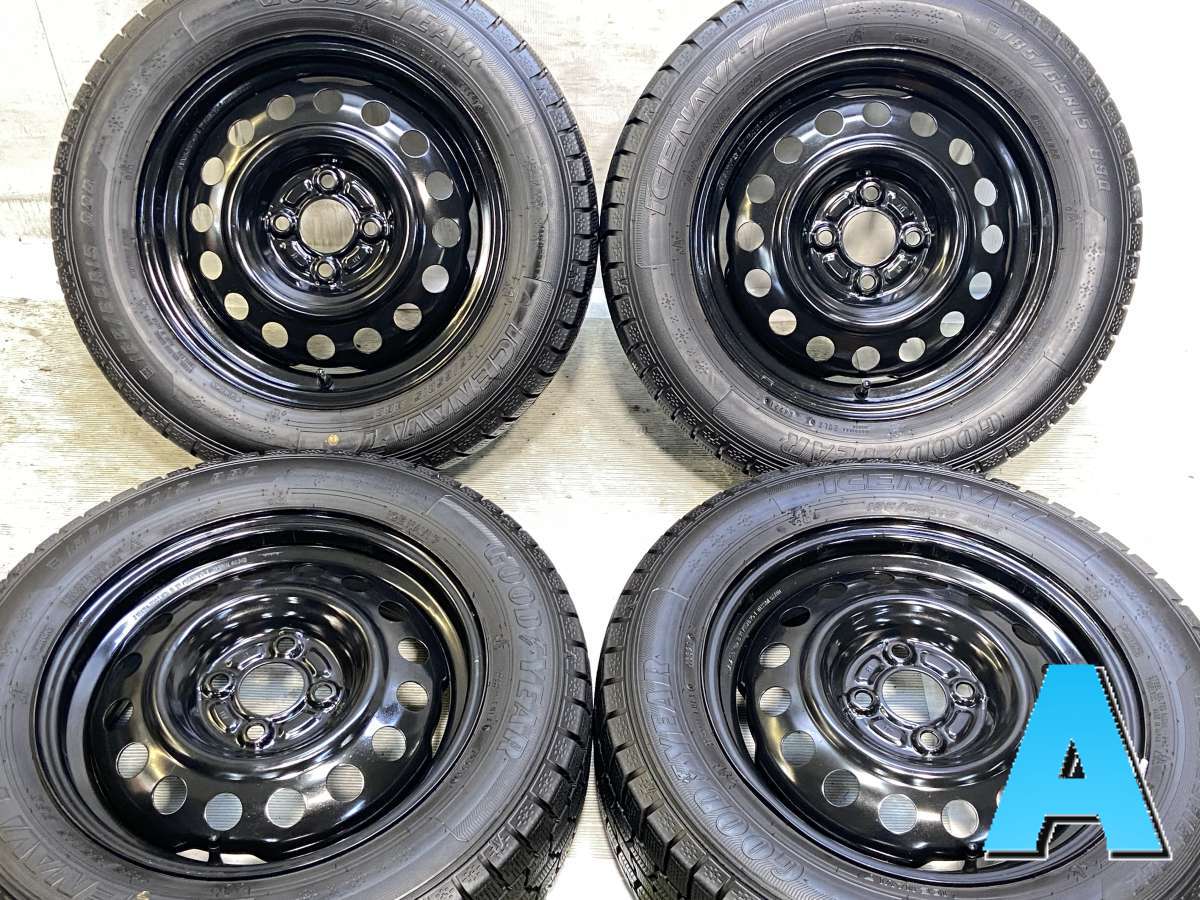 185/65R15 グッドイヤー アイスナビ 7 日産純正 15x5.5 100-4穴 中古タイヤ スタッドレスタイヤ ホイールセット 4本セット