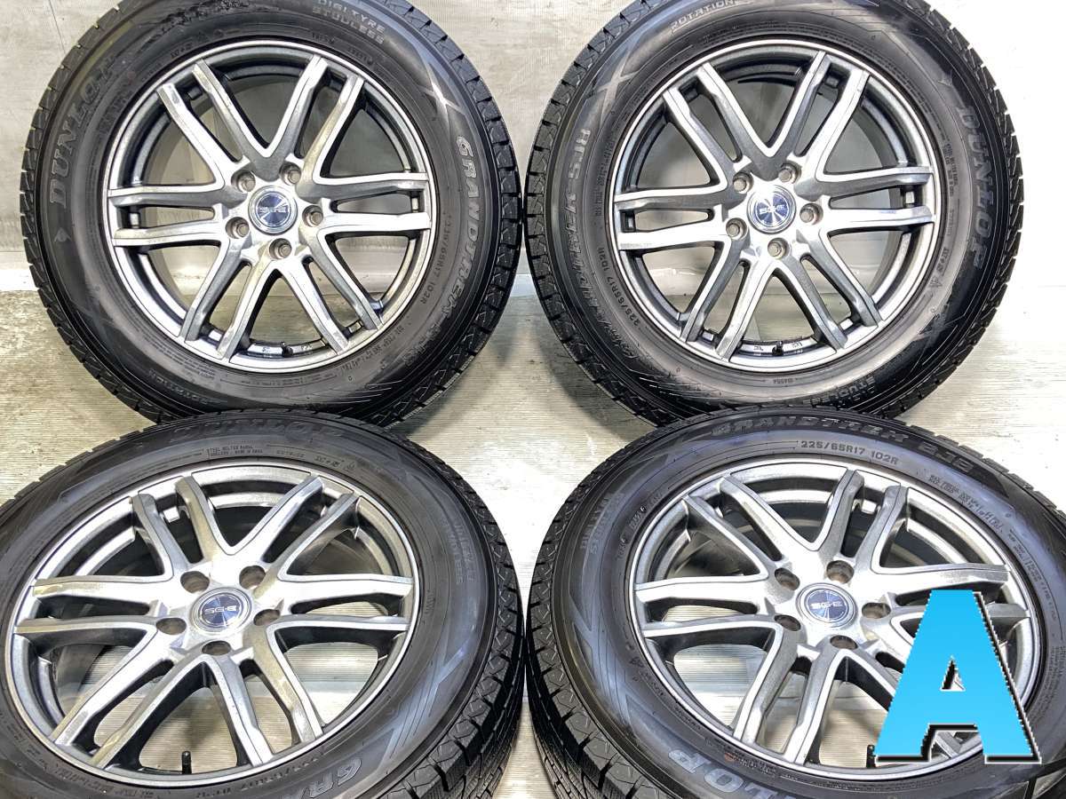 225/65R17 ダンロップ グラントレック SJ8 　 SG・E 17x7.0 38 114.3-5穴 中古タイヤ スタッドレスタイヤ ホイールセット 4本セット