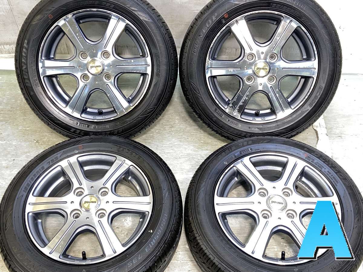 155/65R13 ダンロップ EC202 　 BRAHMAN 13x4.5 48 100-4穴 中古タイヤ サマータイヤ ホイールセット 4本セット
