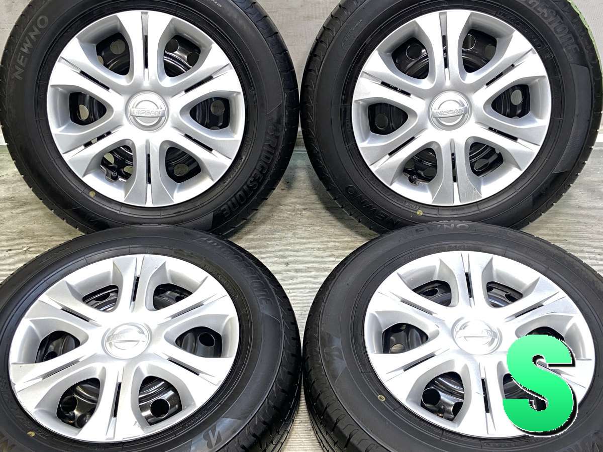 185/70R14 ブリヂストン NEWNO 日産純正 14x5.5 100-4穴 中古タイヤ サマータイヤ ホイールセット 4本セット