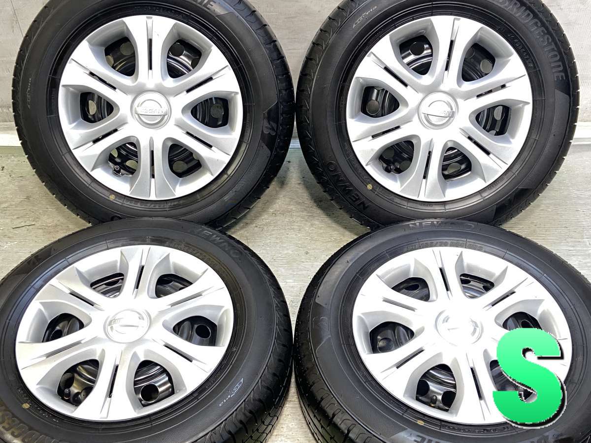 185/70R14 ブリヂストン NEWNO 日産純正 14x5.5 100-4穴 中古タイヤ サマータイヤ ホイールセット 4本セット