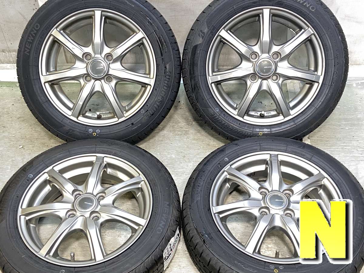 155/65R14 ブリヂストン NEWNO 　 Millous 14x4.5 45 100-4穴 中古タイヤ サマータイヤ ホイールセット 4本セット