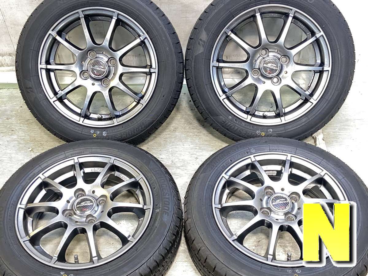 155/65R14 ブリヂストン NEWNO 　 SCHNEDER 14x4.5 43 100-4穴 中古タイヤ サマータイヤ ホイールセット 4本セット