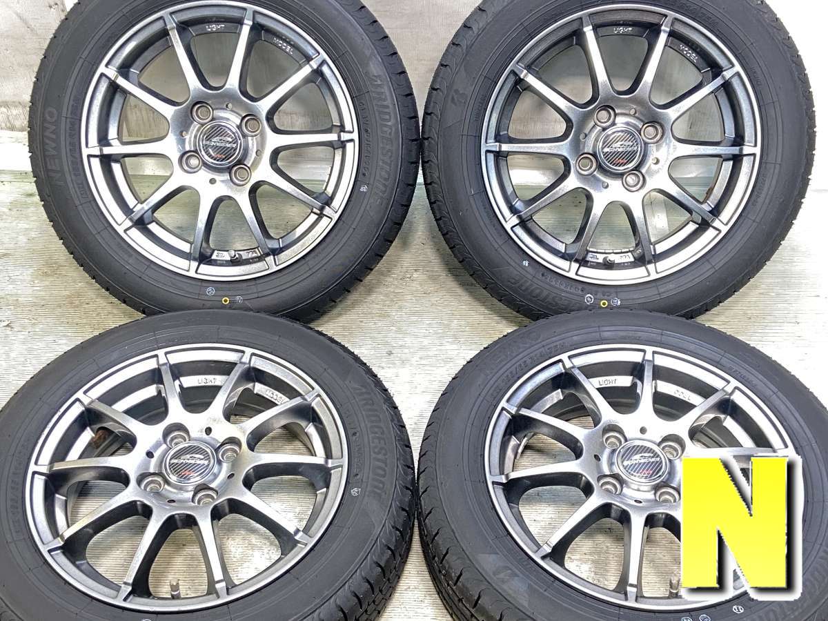155/65R14 ブリヂストン NEWNO 　 SCHNEDER 14x4.5 43 100-4穴 中古タイヤ サマータイヤ ホイールセット 4本セット