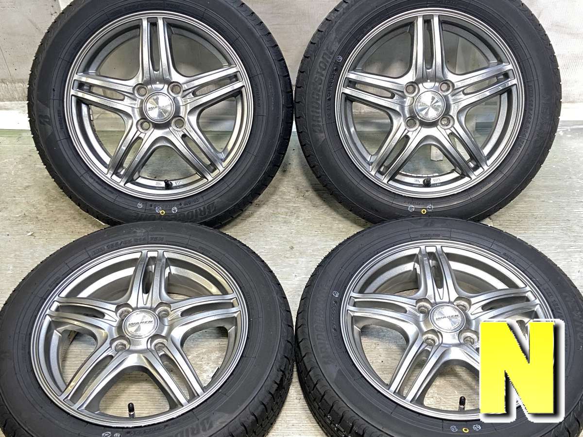 155/65R14 ブリヂストン NEWNO 　 WAREN 14x4.5 43 100-4穴 中古タイヤ サマータイヤ ホイールセット 4本セット