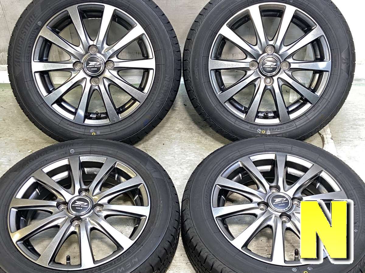 155/65R14 ブリヂストン NEWNO 　 Dragon Speed TYPE-H 14x4.5 43 100-4穴 中古タイヤ サマータイヤ ホイールセット 4本セット