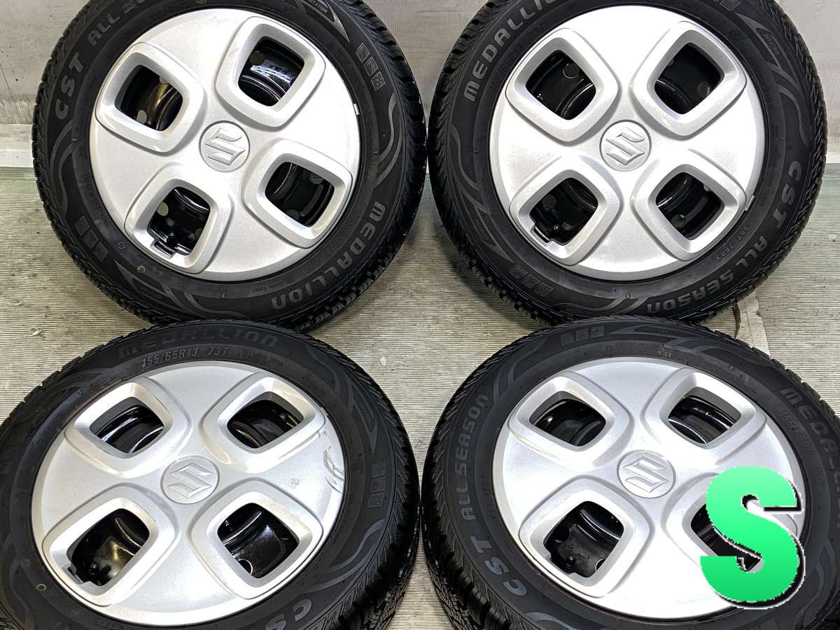 155/65R13 　 MEDALLION CST ALL SEASON スズキ純正 13x4.0 100-4穴 中古タイヤ スタッドレスタイヤ ホイールセット 4本セット