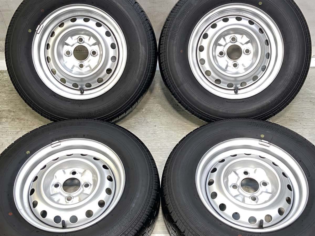 165/80R13 90/88N LT ブリヂストン RD-613 STEEL 日産純正 13x5.0 100-4穴 中古タイヤ サマータイヤ ホイールセット 4本セット