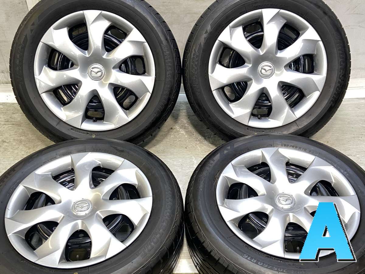 205/60R16 ブリヂストン ネクストリー マツダ純正 16x6.5 114.3-5穴 中古タイヤ サマータイヤ ホイールセット 4本セット